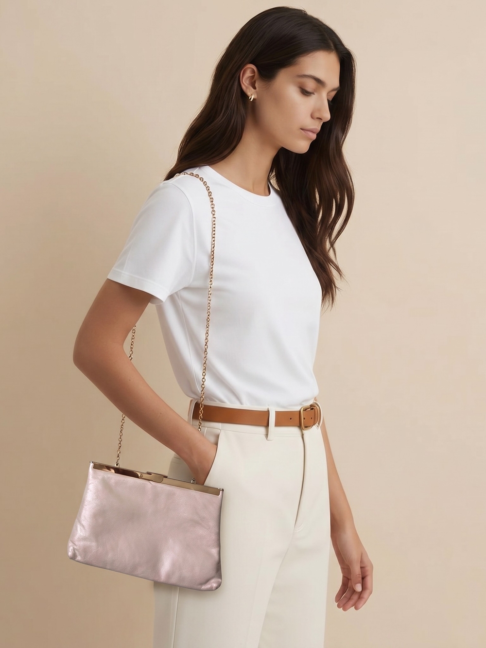 NWOT Kisslock MetaIic Pearl SATIN Chain Crossbody Bag